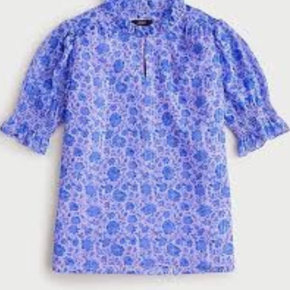 Gorgeous puff-sleeve crinkle chiffon top in purple rose vines. NWT.